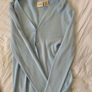 3 button up sweaters tan blue and red size small